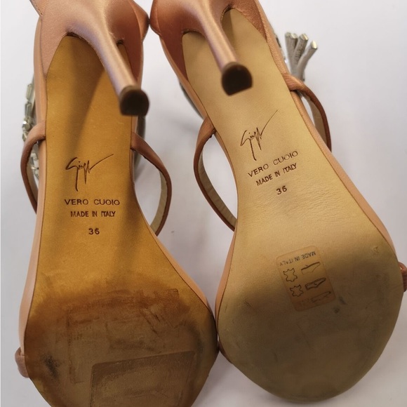 New with defects GIUSEPPE ZANOTTI Satin Ankle Strap Sandals US6 Heel Rhinestones - Picture 8 of 9